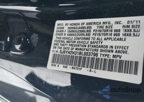 2011 Honda Element Lx from USA, damaged, VIN 5J6YH2H31BL003796